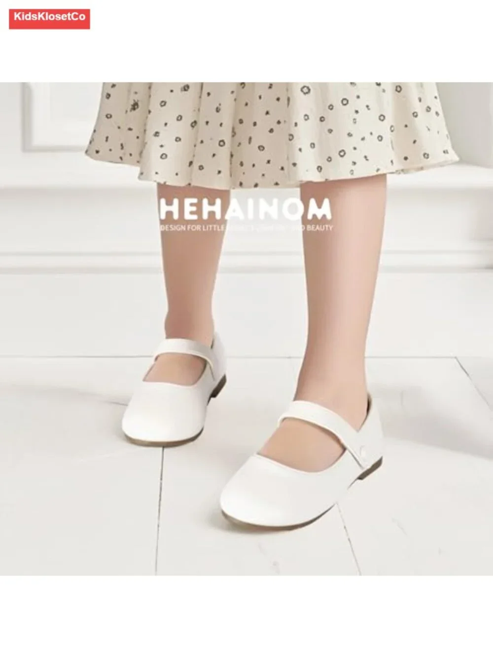 Faux Leather Mary Jane Flats with Hook & Loop Closure for Girls
